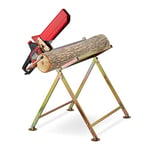 Relaxdays Sawhorse, Wood Sawing, 120 kg, Foldable, Work Bench and Chainsaw Holder, Firewood, Sturdy Steel, Metal, Gold, 100%, 86 x 88 x 73 cm