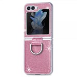 Samsung Galaxy Z Flip 5 Skal Glitter Finger Ring Rosa