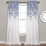 Lush Decor Weeping Flowers Darkening Window Curtains Panel Set for Living, Dining Room, Bedroom (Pair), 52" W x 84" L, Navy & Blue