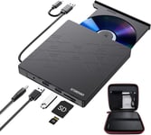 External CD DVD Drive USB 3.0, CD Burner, 2 USB Ports, SD Card Reader, Mac PC