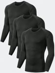 3 Pack Compressio Paidat Miesten Pitkähihaiset Athletic Kylmän Sää Base Layer Aluspaita Gear T-paita harjoitteluun · Musta · XL