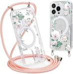 Magnetique Coque Pour Iphone 11 Pro 5,8"" Con Cordon, Compatible Avec Magsafe, Transparent Souple Silicone Tpu Antichoc Protection Étui Housse Collier Case Avec Aesthetic Motif 3-Floral Cover