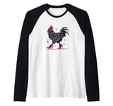 Quirky Chicken In Pink Heels Funny Farm Animal Raglan Baseball Tee