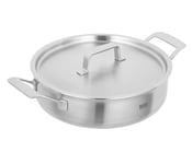 Kuhn Rikon Culinary Fiveply Shallow Casserole Pot, 3L/24cm Oven Proof Cooking Pan with Stainless Steel Lid. Induction Casserole Dishes. Dishwasher Safe Cookware Guarantee