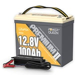 Power Queen Batterie Lithium 12V 100Ah Mini LiFePO4 Batteries 4000+ Rechargeable décharge Profond avec 14,6V 20A Chargeur de Batterie au Lithium, pour Camping Car, Caravane, Applications Ménagères