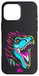 Coque pour iPhone 16 Pro Max Jurassic World Colorful Neon Iconic T-Rex Logo