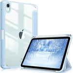 FINTIE Coque pour iPad iPad Mini 7 2024 (A17 Pro) / iPad Mini 6 2021 8.3 Pouces - [Rangement de Pencil] Etui Arrière Transparent Clair Housse Fine et Antichoc Veille/Réveil Auto, Bleu Ciel