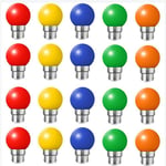 Lot de 20 ampoules led couleur b22 ampoules baïonnette 2w Rouge, Jaune, Orange, Vert, Bleu,Incassable (équivalence 20W)