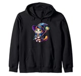 Comic Style Kitten Lover Funny Reaction Wizard Cat Zip Hoodie