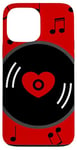 Coque pour iPhone 13 Pro Max notes de musique disque vinyle album coeur rouge valentines vintage