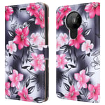 For Nokia 5.3 Leather Phone Case, Magnetic Closure Full Protection Book Design, Wallet Case Cover Flip With [Card Slots] and [Kickstand] With [Screen Protector] For Nokia 5.3 (6.55") - Pink Flower