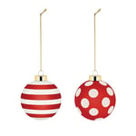 Alessi Delight NZ04SET2, Set of Two Christmas Tree Baubles, in Blown Glass, Diameter 6 cm, Red, White, Gold