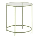 Table d'Appoint Ronde, Dessus en Verre Trempé, Cadre en Métal, Bout de Canapé, Table Console, Table de Chevet, pour Salon, Balcon, Vert Laurier et