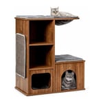 Arbre à Chat en Bois avec 3 Etagères, Griffoirs et Coussins,Niche, Centre d'Activités Charge 20KG pour Chat Chaton - Costway