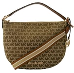 Michael Kors Brown Canvas Shoulder Bag Logo Pattern Medium Hobo Top Zip Bedford