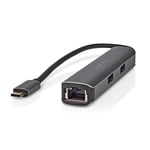 Nedis USB Multi-Port Adapter | USB 3.2 Gen 1 | USB-C™ Hane | HDMI™ Utgång / RJ45 Hona / 3x USB-A Hona | 5 Gbps | 0.20 m | Rund | Guldplaterad | PVC | Antracit | Låda