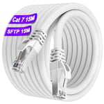 Cable Ethernet 15m Cat 7, Cable RJ45 15m Blanc Blindé Haute Vitesse 10Gbit/s 600MHz S/FTP Cable Reseau Gigabit Extérieur Imperméable Cable LAN Cable Internet pour Routeur Switch Modem PS5/4