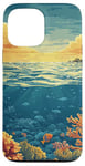 Coque pour iPhone 13 Pro Max Océan avec récifs coralliens vintage paysage graphique