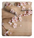 Ipersan Cherry Blossom Bed Linen Set Double Bed Sheet Set Fine Art, Organic Cotton, Hazelnut, Pink