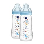 Mam Easy Active - Lot de 2 biberons avec tétine de taille 3 (débit rapide), pour bébé de 4 mois et plus, 330 ml, bleu clair