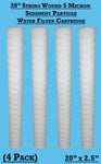 4  x 20" String Wound Sediment Water Filter Cartridge 5Micron Well Biodiesel WVO