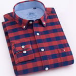 Homme Manches Longues Chemise,Chemise Décontractée À Manches Longues Bleu Imprimé À Carreaux Robe d'affaires en Coton Rouge Haut De Poche Bouton Vintage Idéal pour Cadeau De Petit Ami Annivers