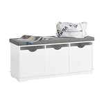 SoBuy FSR30-W Banc de Rangement Coffre à Jouets avec 3 Cubes et Coussin Rembourré Meuble d'Entrée Commode à Chaussure Banquette Confortable