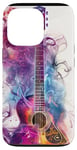 Coque pour iPhone 13 Pro Guitare ethnique vintage violette avec motif fumé coloré