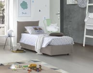 Talamo Italia Simple Cosetta, lit Coffre avec revêtement en Tissu, 100% fabriqué en Italie, Ouverture latérale, avec Matelas 80 x 190 cm Inclus, Taupe, Tourterelle, Una Piazza