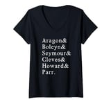 Womens Six Wives of Henry VIII Funny English History Anne Boleyn V-Neck T-Shirt