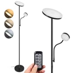 2 LEDs Floor Lamps,Floor lamp dimmable, Mother /Main uplight 20W 1800 lumens,Child/Side Reading lamp 4W 280 lumens,Color Temperature Control, Metal, Black, Tall Standing Modern Pole Light