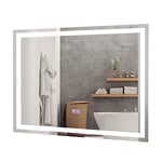 COSTWAY Miroir de Salle de Bain Anti-Buée LED, 80 x 60 cm, Miroir Mural Lumineux avec 3 Eclairages Blanc Froid/Neutre/Chaud, Miroir LED Rectangulaire avec Interrupteur Tactile et Fonction