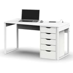 Pegane - Bureau avec commode de rangement coloris blanc - Hauteur 76 x Longueur 135 x Profondeur 60 cm / Hauteur 71 x Longueur 40 x Profondeur 43 cm