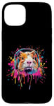 Coque pour iPhone 15 Plus Cochon d'Inde Lover Pop Art portant des écouteurs drôles de cochon d'Inde