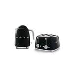 Pack SMEG Bouilloire 1.7L 7 Tasses + Toaster 4 Fentes 2000W Noir Années 50