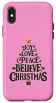 iPhone X/XS Cute Green JOY LOVE PEACE BELIEVE CHRISTMAS Tree Girls Pink Case