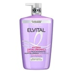 L'Oréal Paris Elvital Shampooing hydratant XXL pour des cheveux brillants et sains, à l'acide hyaluronique pour un boost d'hydratation, Hydra Hyaluronic, 1000 ml