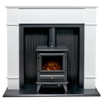 Adam Oxford Stove Fireplace in Pure White with Hudson Electric Stove in Black...