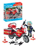 Playmobil 71466 Pompier et Moto - Action Hereos - avec Un Personnage, Une Moto équipée d'un extincteur, Une Boite à Bagages et des pylônes pour sécuriser la Zone - Ville & Métiers - Dès 4 Ans