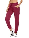 Doaraha Pantalon Jogging Femme en Coton Large avec 4 Poches Léger Confortable et Agréable à Porter Idéal pour Sport Yoga et Fitness en Hiver Grande Taille S-XXL,XL,Rouge Foncé,XL