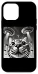 Coque pour iPhone 12 mini Cat Selfie with UFO Weird 50s Photo