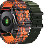 Pack 2x Bracelets Ocean Waves Pour Garmin Fenix 7 Pro Sapphire Solar Vert Et Orange Militaire