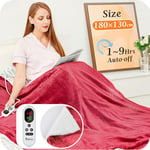 Mia&Coco Electric Heated Blanket Throw Flannel Sherpa Fast Heating 180x130cm, 10 Heat Levels & Up-to-9-Hours Auto-Off Timer & LED Display, for Home Office Use, Machine Washable, ETL Certified, Red