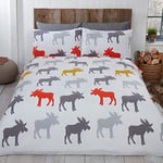 Rapport Moose Animal Print 100% Brushed Cotton Flannelette Duvet Quilt Cover Bedding Set (Ochre, Super King)