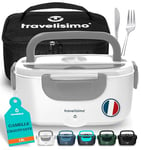 TRAVELISIMO Gamelle Chauffante 80W Lunch Box Chauffante Electrique 1,5L Boite Repas Isotherme 220V 24V 12V Boite Chauffante Repas Camion Bureau, Gamelle Chauffante Allume Cigare Boite Repas Chauffante