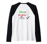 Nice Naughty BRUH Santa Family Christmas Pjs ART ON BACK Raglan Baseball Tee