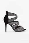 Wallis Black Glitter Sandals UK 4 EU 37 LN38 78