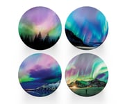 4 x Round Northern Lights Coasters - Borealis Sky Travel Women Men Gift #80214