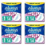 Always Sensitive Ultra Normal Sanitary Pads Towels with Wings, Size 1 - 56 Pack