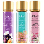 So…? Unique Womens Body Mist Bundle Floral Night, Cashmere, Sweet Pea Body Spray Mixed Fragrance Set 150ml (Pack of 3)